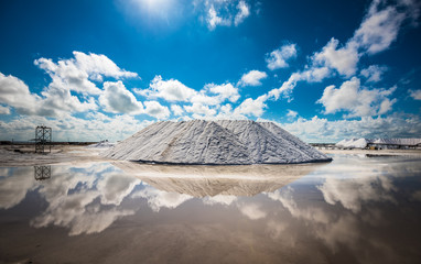 Natural sea salt producing in Las Coloradas, Yucatan, Mexico
