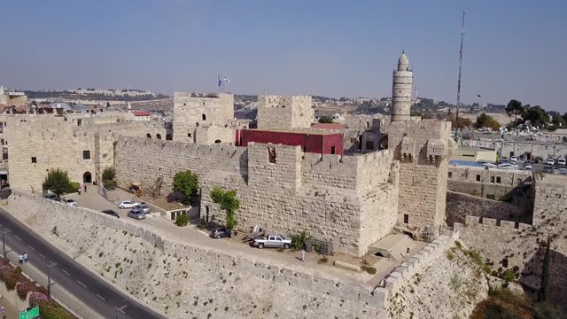 Aerial of Tower of David and the Jaffa Gate. Old City Jerusalem. DJI-0039-04