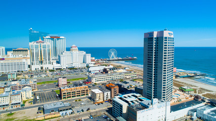 AERIAL VIEW OF ATLANTIC CITY BOARDWALK AND STEEL PIER. NEW JERSEY. USA.