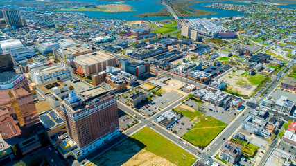 AERIAL VIEW OF ATLANTIC CITY BOARDWALK AND STEEL PIER. NEW JERSEY. USA.