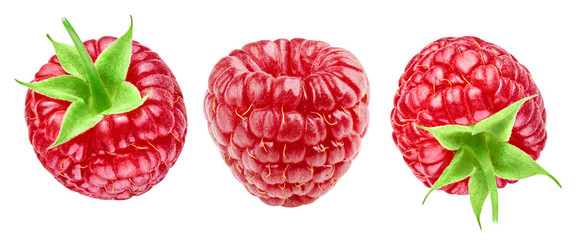 Fototapeta na wymiar Ripe raspberries collection isolated on white background