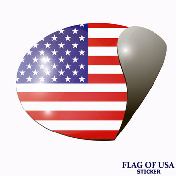 Happy America day sticker. Illustration with white background. Bright illustration with flag. Bright background with flag of USA.