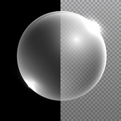 Realistic 3d glass ball or sphere isolated on transparent background. Vector illustration.