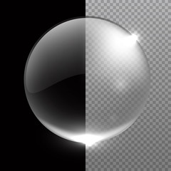 Realistic 3d glass ball or sphere isolated on transparent background. Vector illustration.