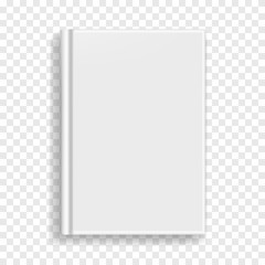 White blank rectangular vector blank realistic book, closed organizer or photobook cover template with sheet of A4. Front view of binding hardcover notepad or diary mockup for catalog, menu