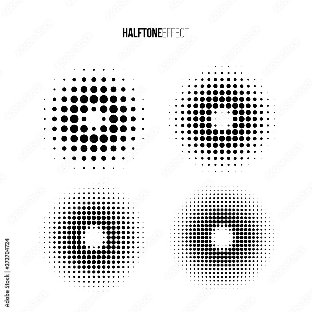 Poster vector halftone effect set. different gradient rings in halftone effect.