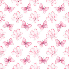 Flowers and butterflies seamless raster pattern