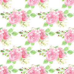 Rose, lotus and sakura raster seamless pattern