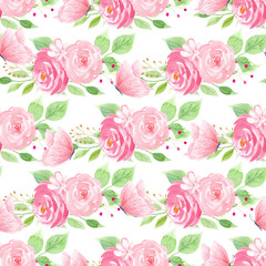 Butterflies and roses watercolor seamless pattern