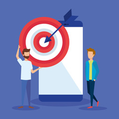mini people with smartphone and target vector illustration design vector illustrator