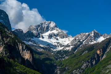 Mountain range of the Soca Valley in Slovenia 