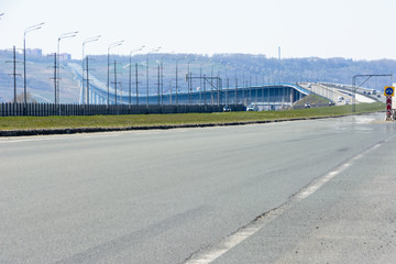 The third longest bridge in Russia.View of the Presidential Bridge in winter in Ulyanovsk.