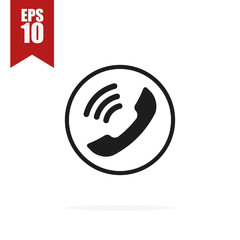 black handset icon with shadow, flat vector