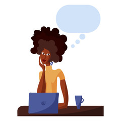 Beautiful afro-american girl dreaming in office