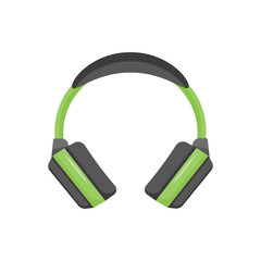 wireless green headphones in flat style, vector