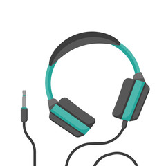 headphones with wire in flat style, vector