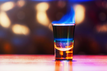 Hot shot cocktail on the bar counter