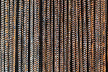 rusty iron grunge background: reinforcement bars, short focus