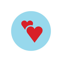 Two hearts icon, vector isolated love symbol. Double heart button.