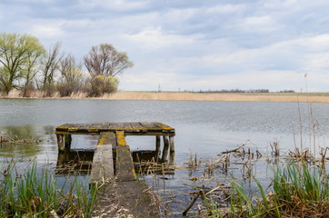 the pier on the lake, spring, landscape