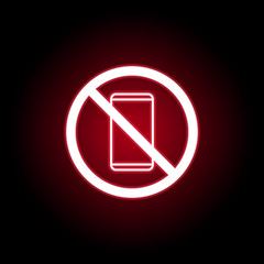 Forbidden phone icon in red neon style. Can be used for web, logo, mobile app, UI, UX