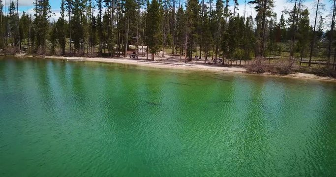 Idaho Alpine Lake Shoreline Recreation Aerial
