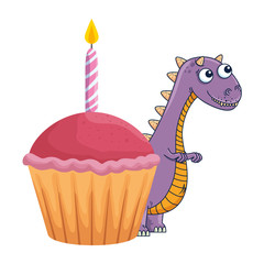 cute tyrannosaurus rex with sweet cupcake