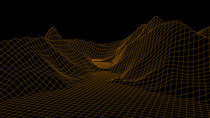 Vector wireframe 3d landscape. Technology grid illustration.