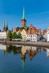 A view of the old town of Luebeck (German: Lübeck), Germany, across the river Trave.