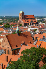 Obraz premium Wismar, Germany. Aerial view of the old town.