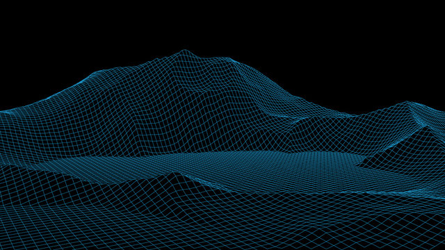 Vector wireframe 3d landscape. Technology grid illustration.