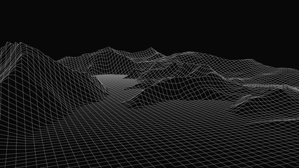 Vector wireframe 3d landscape. Technology grid illustration.