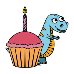 cute tyrannosaurus rex with sweet cupcake