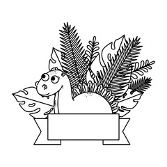 cute diplodocus with exotic leafs frame