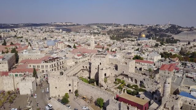 Aerial of Tower of David and Christian Quarter. Jerusalem. DJI-0041-01