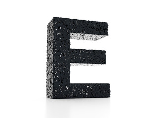 Futuristic letter E 3D - built out of black glossy cubes 3D render