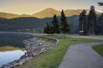 A walk by the lake in the high mountains