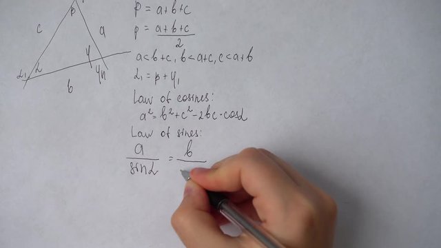 Writing of mathematical formulas on paper.	Work of the mathematician.