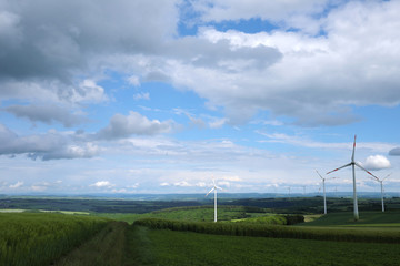Fototapeta na wymiar Windpark in der Eifel bei Düngenheim-Gamlen - Stockfoto