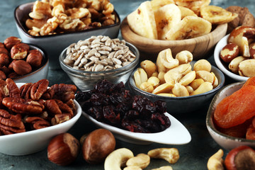Composition with dried fruits and assorted healthy organic nuts