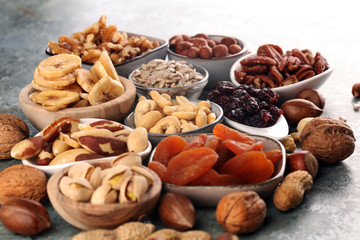 Composition with dried fruits and assorted healthy organic nuts