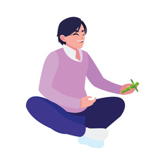 happy father playing with dolls