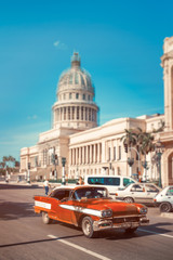 Antique car next to the Capitol in Old Havana