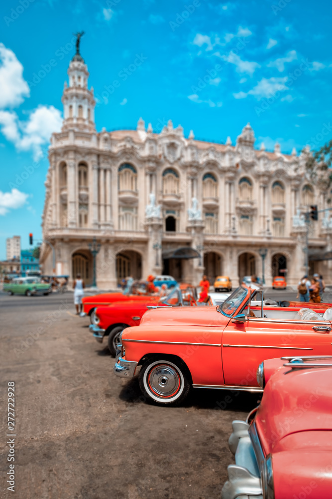 Canvas Prints Classic vintage cars next to the beautiful Great Theater of Havana