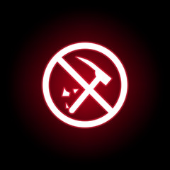 Forbidden destroy,  hammer icon in red neon style. Can be used for web, logo, mobile app, UI, UX