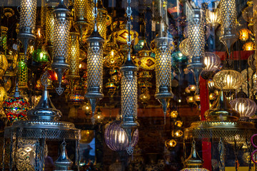 Glass and metal lamps. Traditional oriental souvenirs. Grand Bazaar Istanbul