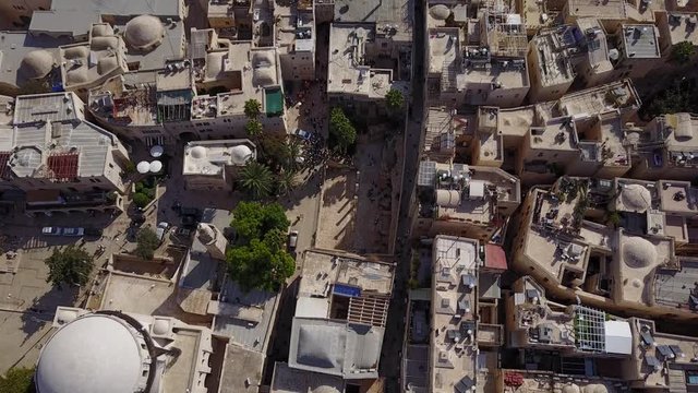 Aerial top view of Cardo and Hurva Synagogue. Old City Jerusalem. DJI-0042-03