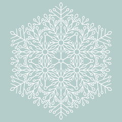 Round snowflake. Abstract winter ornament. Fine swhite nowflake