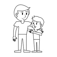 Father and boy cartoon in black and white