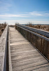 Fototapeta premium Boardwalk to Beach on Sunny Winter Day